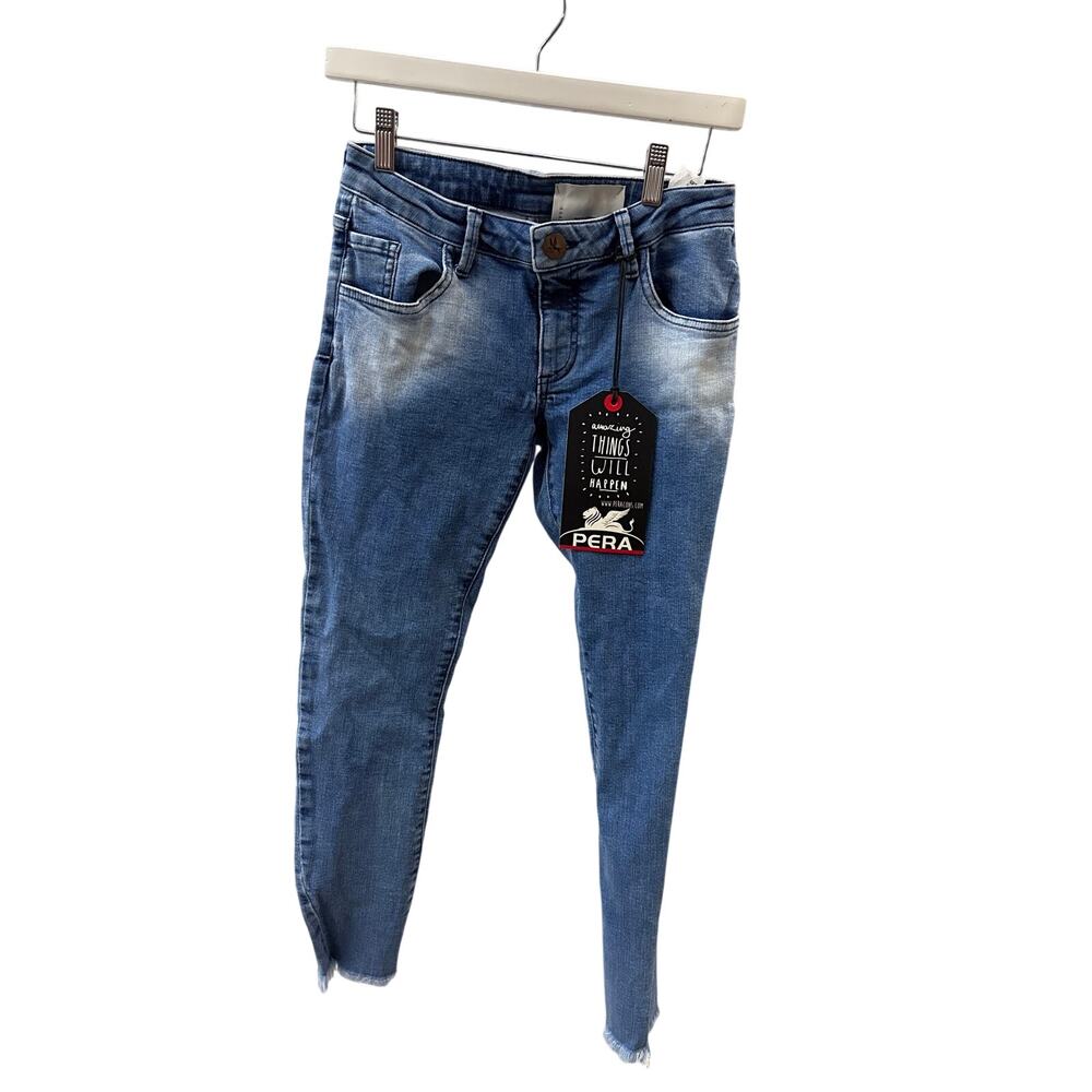 NWT One Teaspoon Sz 26 Low Rise Faded Blue Denim Raw Hem Casual Skinny Jeans
